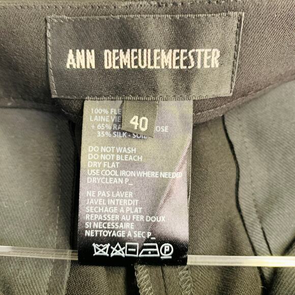 ANN DEMEULEMEESTER Size 8 Black Wool Flat Front Ankle Slit Dress Pants - Picture 4 of 6